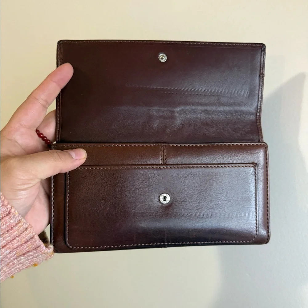 Coach Ashley Mahogany Dark Brown Leather Clutch Wallet